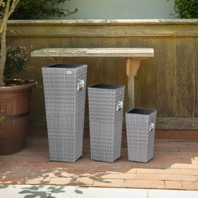 Conjunto de 3 vasos de flores em Polyrattan cinzento