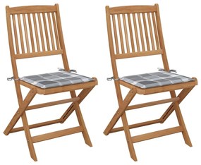 vidaXL Cadeiras de jardim dobráveis c/ almofadões 2 pcs acácia maciça