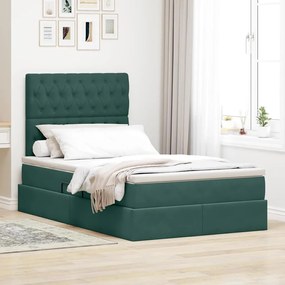 vidaXL Cama com arrumação e colchão Verde Escuro 120 x 200 cm Veludo