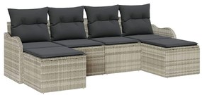 Conjunto de Sofás de Jardim com 6 peças e almofadas cinza claro em rat
