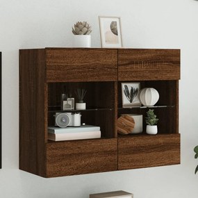 vidaXL Móvel parede p/ TV luzes LED 78,5x30x60,5 cm carvalho castanho