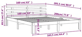 Cama sem colchão 160x200 cm madeira pinho maciço castanho-mel