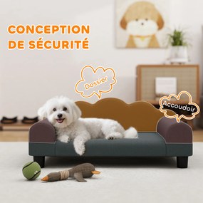 Sofá para cães 66 x 42 x 28,5 cm,, sofá para animais de estimação com encosto e braços, respirável,  cinzento escuro