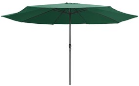 Guarda-sol de jardim com poste de metal 390 cm verde