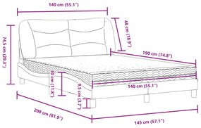 Cama com colchão 140x190 cm tecido cinzento-claro