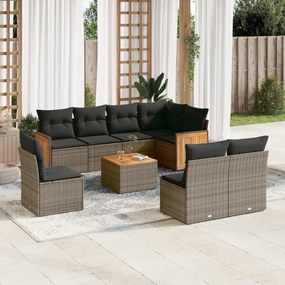 vidaXL 9 pcs conjunto sofás p/ jardim com almofadões vime PE cinzento