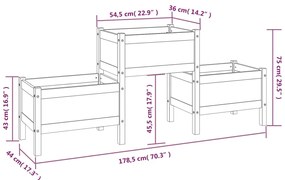 Vaso/floreira 178,5x44x75 cm pinho maciço cinzento