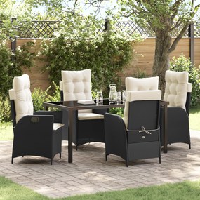 Conjunto de Jantar de 5 Peças para Jardim com Almofadas Preto Rattan P