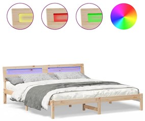 Estrutura da Cama com luzes de tira LED com cabeceira Castanho 180 x 2