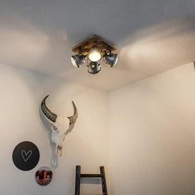 Projetores industriais em aço com madeira inclinável 4-luzes - Emado