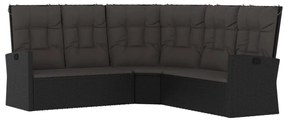 2 pcs conjunto lounge de jardim c/ almofadões vime PE preto