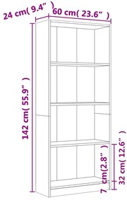 Estante 4 prateleiras 60x24x142cm deriv. madeira cinza-cimento