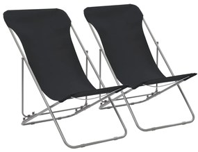 vidaXL Cadeiras de praia dobráveis 2 pcs aço e tecido oxford preto