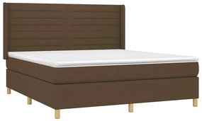 Cama box spring c/ colchão/LED 180x200cm tecido castanho-escuro