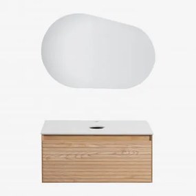 Conjunto De Móvel De Casa De Banho Em Madeira De Freixo Tedrik Castanho Fresno & Sem Lavatório & Oval Led E Anti-embaciamento 100x65 Cm Meunier -