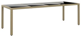 vidaXL Mesa de jardim com tampo de vidro vime PE bege