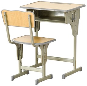 HOMCOM Conjunto de Secretária e Cadeira para Crianças com Altura Ajustável Secretária para Crianças com Gaveta Gancho Madeira e Verde | Aosom Portugal