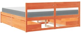 Cama com gavetas e colchão 200x200 cm pinho maciço castanho-mel