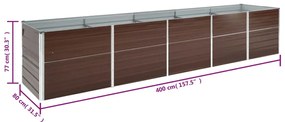 Canteiro jardim elevado 400x80x77cm aço galvanizado castanho