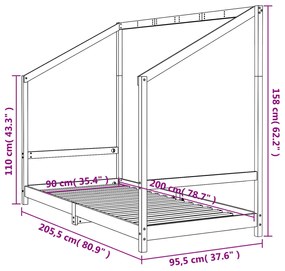 Estrutura de cama infantil 90x200 cm pinho maciço branco