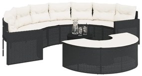 3 pcs conjunto de sofás de jardim semicircular vime PE preto
