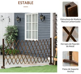 Outsunny Cerca de Madeira Extensível Barreira de Segurança para Cães Retrátil Multiuso para Decoração de Jardim Pátio 225x30x106cm Marrom