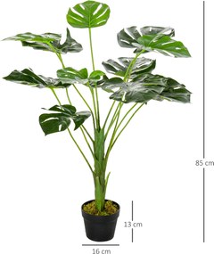 Planta artificial modelo Monstera com 13 folhas em vaso de cimento, para interior ou exterior, Ø16 x 85 cm (altura)