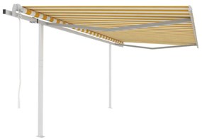 vidaXL Toldo retrátil automático com postes 4,5x3 m amarelo e branco