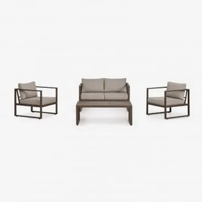 Conjunto De Jardim Com Sofá De 2 Lugares, 2 Poltronas E Mesa De Centro Em Alumínio Lipov Castanho Chocolate - Sklum