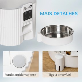 PawHut Comedouro Automático para Cães e Gatos 3,5L com Ecrã LED Temporizador Gravador de Voz Programável 4 Refeições ao Dia Tigela Removível e Lavável 20,5x25x28cm Branco
