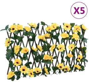vidaXL Treliça de hera artificial extensível 5 pcs 180x20 cm amarelo
