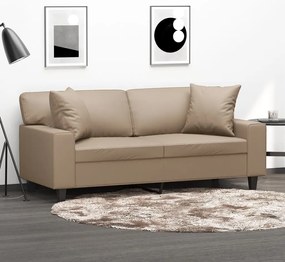 Sofá 2 lugares + almofadas 140 cm couro artificial cappuccino