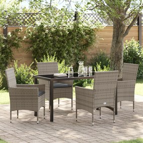 Conjunto de Jantar de 5 Peças vidaXL com Almofadas de Rattan Sintético Cinza