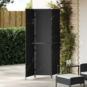 Divisória de Ambiente vidaXL com 3 Painéis Dobrável Preta 146x180 cm em Rattan Sintético