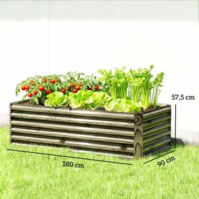 Floreira Exterior Grande Retangular de Aço Galvanizado para Terraço com Base Aberta 180x90x57,5 cm Madeira