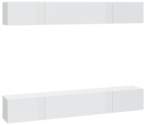 Armários de parede 4 pcs 100x30x30 cm branco brilhante