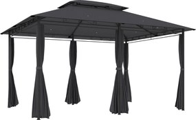 Outsunny Pérgola de Jardim 3x4 m com Teto Duplo 6 Paredes Laterais Estrutura Metálica Drenagem Pérgola para Exterior Cinza | Aosom Portugal