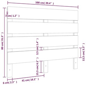 Cabeceira de cama 100x3x80 cm pinho maciço