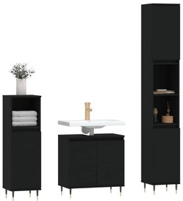 3 pcs conjunto móveis casa de banho derivados de madeira preto