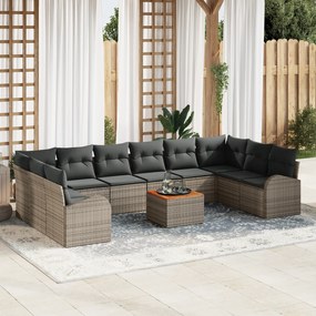 Conjunto de Sofá de Jardim vidaXL de 11 Peças com Almofadas Cinza Ratt