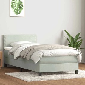 Cama com molas/colchão cinzento-claro 80x210 cm veludo