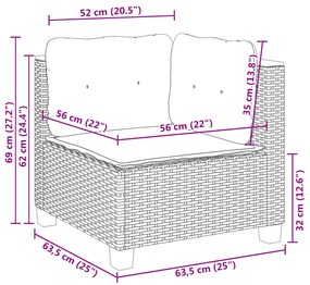 10 pcs conjunto de sofás p/ jardim com almofadões vime PE bege