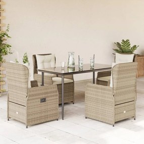vidaXL 5 pcs conjunto de jantar p/ jardim com almofadões vime PE bege