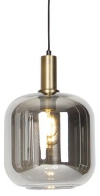 LED Candeeiro de suspensão inteligente preto com dourado e vidro fumê incl. Wifi G95 - Zuzanna Design