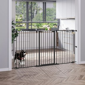 Barreira para Cães de Aço Barreira de Segurança para Animais de Estimação Dobrável de 3 Painéis Duplo Fechamento 206x90 cm Preto