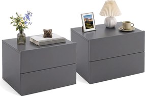 Conjunto de 2 Mesas de Cabeceira Suspensas, 42 x 30 x 29 cm, Duas Gavetas, Cinzento