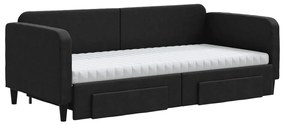 Sofá-cama com gavetão e gavetas 90x190 cm tecido preto