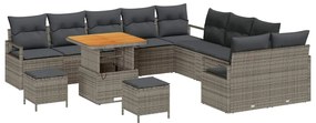 Conjunto de Sofá de Jardim vidaXL 13 Peças com Almofadas Cinzento Vime