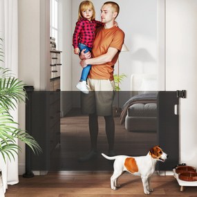 Barreira de Segurança para Cães Retrátil 0-136 cm para Cães Pequenos com Botão de Fecho Preto