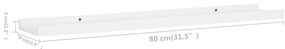 Unidade de prateleiras com rebordo 2 pcs 80x9x3 cm MDF branco